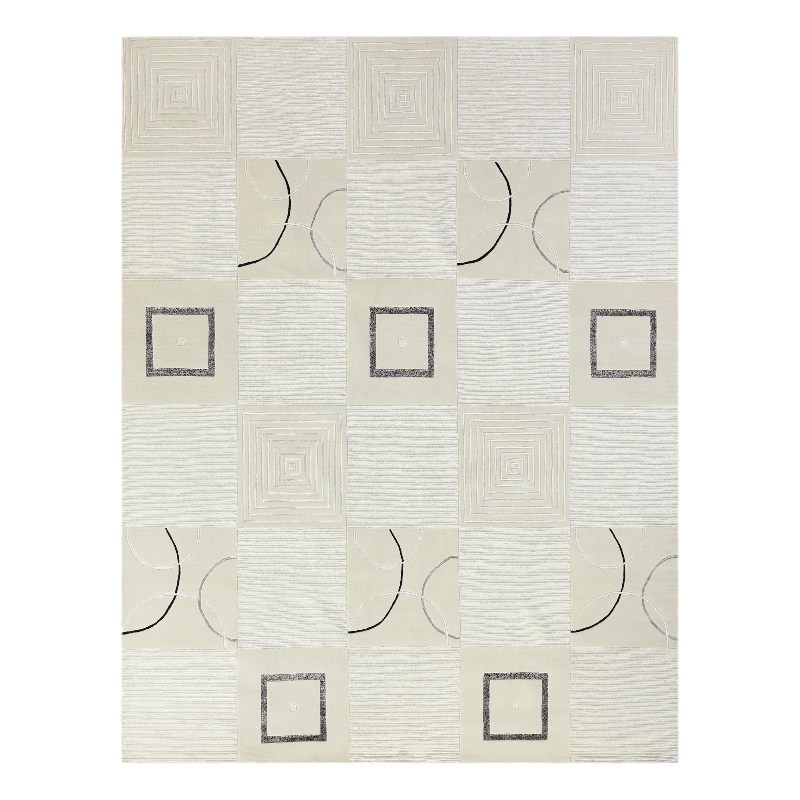 Super Tibetan Hand-Knotted Wool/Bamboo Silk Ivory 8'x10' Area Rug