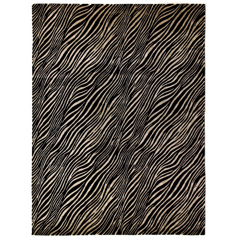 Super Tibetan Hand-Knotted Wool/Bamboo Silk Black/Silver 6'x9' Area Rug