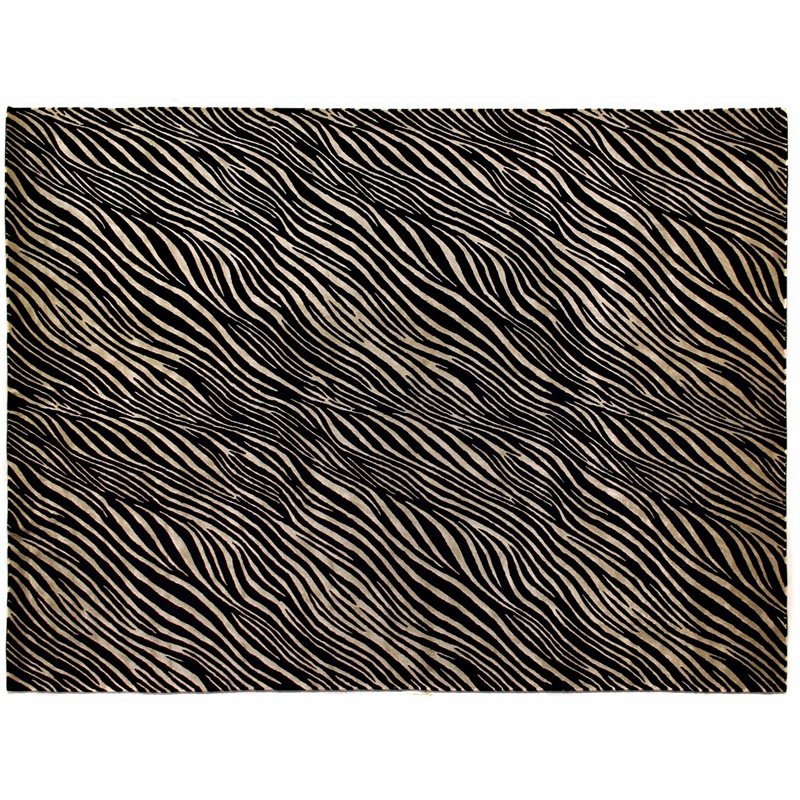 Super Tibetan Hand-Knotted Wool/Bamboo Silk Black/Silver 6'x9' Area Rug