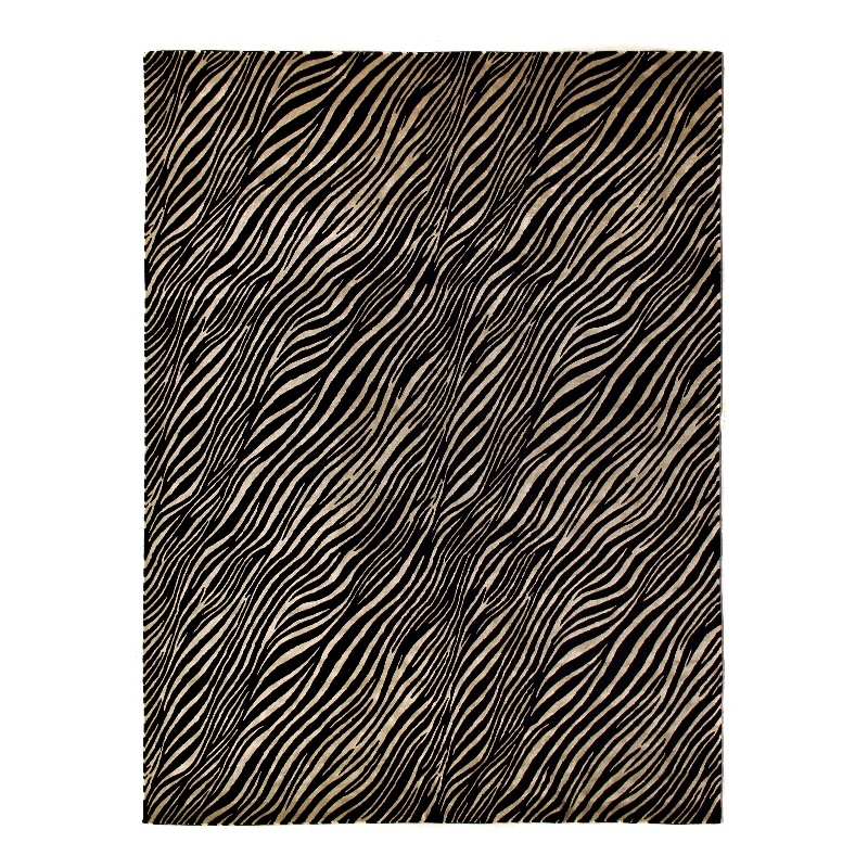 Super Tibetan Hand-Knotted Wool/Bamboo Silk Black/Silver 9'x12' Area Rug