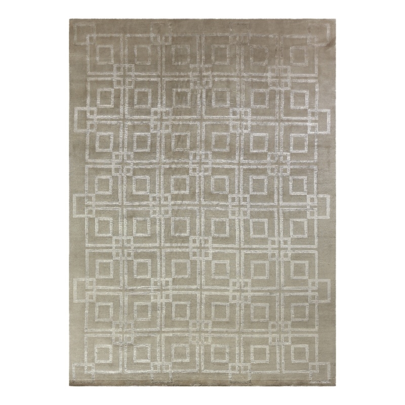 Super Tibetan Hand-Knotted Wool/Bamboo Silk Taupe 9'x12' Area Rug