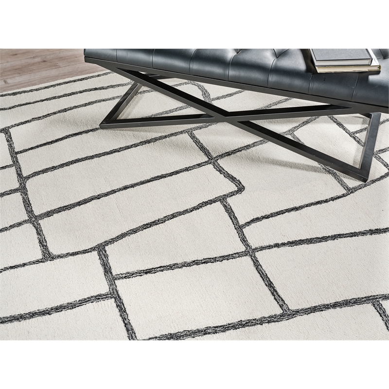 Tangiers Hand-Tufted New Zealand Wool Ivory/Black 5'x8' Area Rug