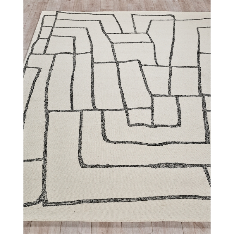 Tangiers Hand-Tufted New Zealand Wool Ivory/Black 6'x9' Area Rug