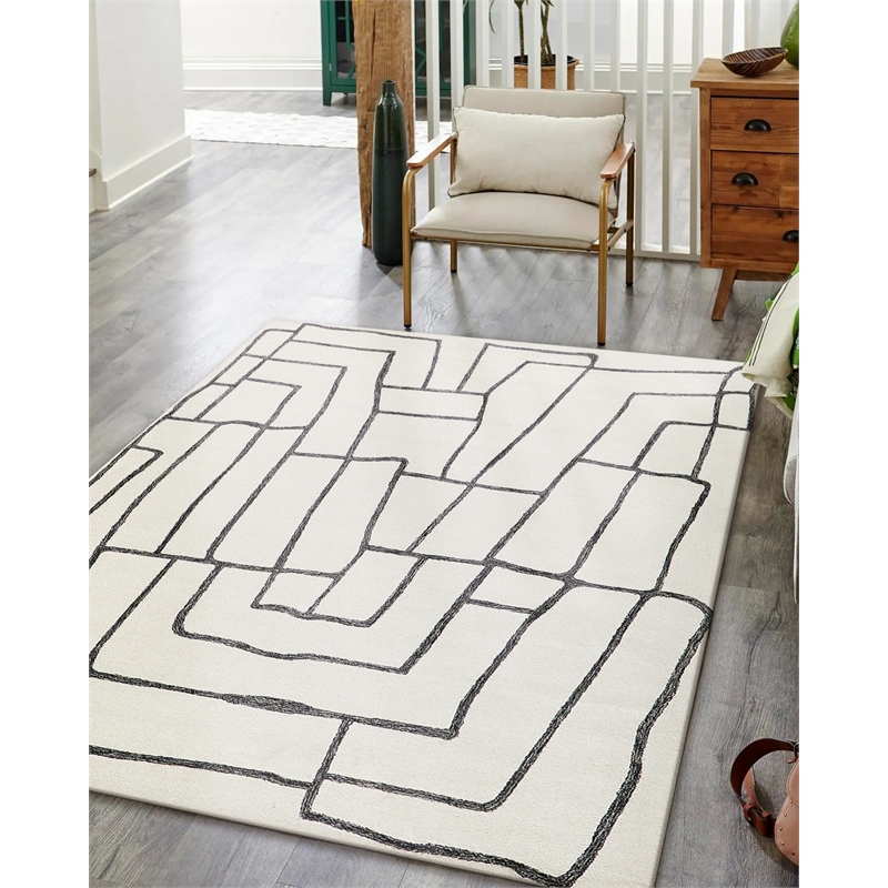 Tangiers Hand-Tufted New Zealand Wool Ivory/Black 6'x9' Area Rug