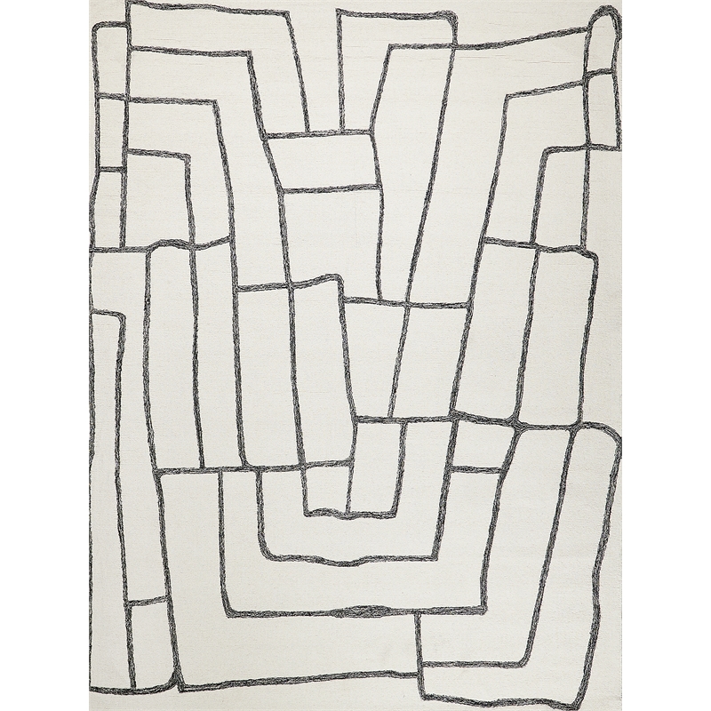Tangiers Hand-Tufted New Zealand Wool Ivory/Black 6'x9' Area Rug