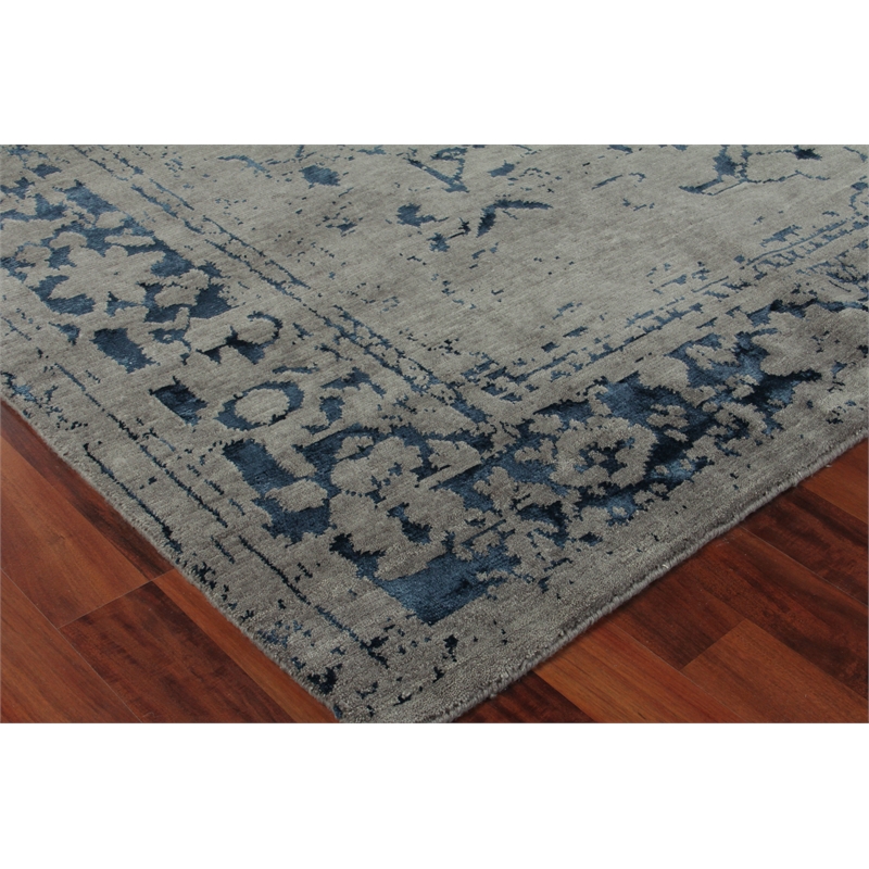 Terras Hand-Knotted Wool/Bamboo Silk Gray/Blue 9'x12' Area Rug