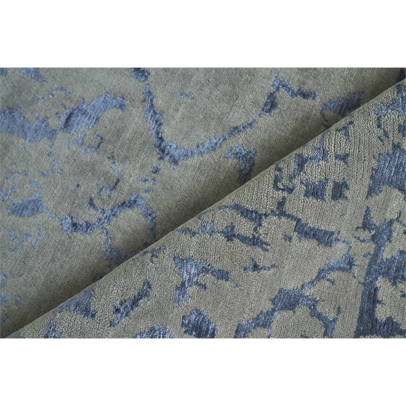 Terras Hand-Knotted Wool/Bamboo Silk Gray/Blue 9'x12' Area Rug