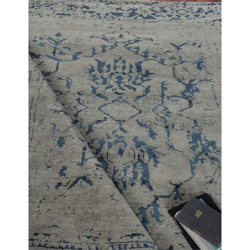 Terras Hand-Knotted Wool/Bamboo Silk Gray/Blue 9'x12' Area Rug