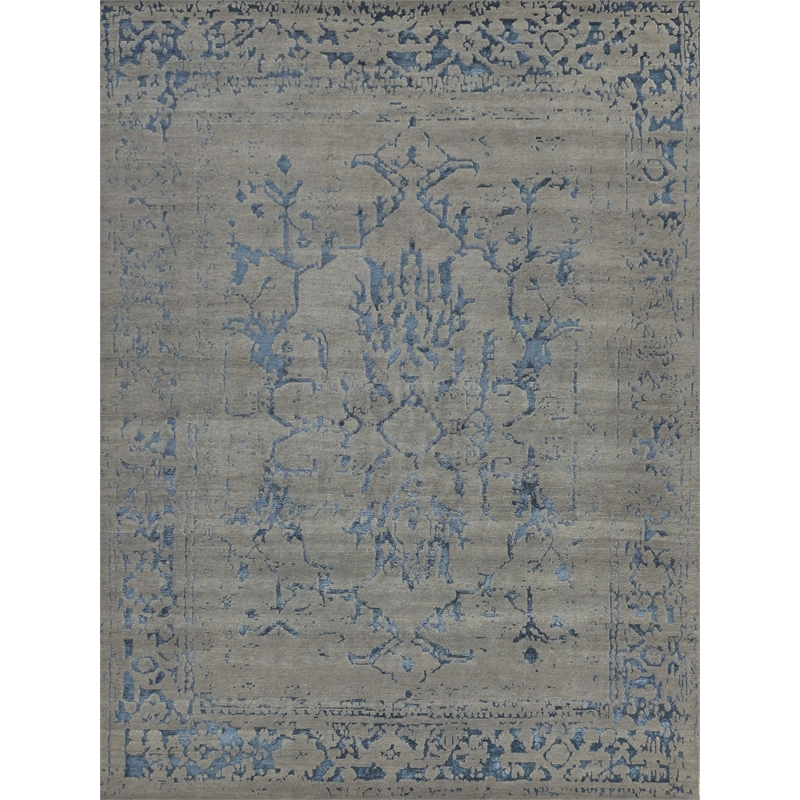 Terras Hand-Knotted Wool/Bamboo Silk Gray/Blue 9'x12' Area Rug