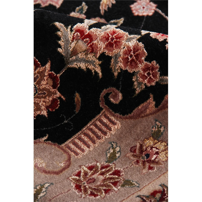 Super Fine Tabriz Hand-Knotted New Zealand Wool Black/Ivory 9'x12' Area Rug