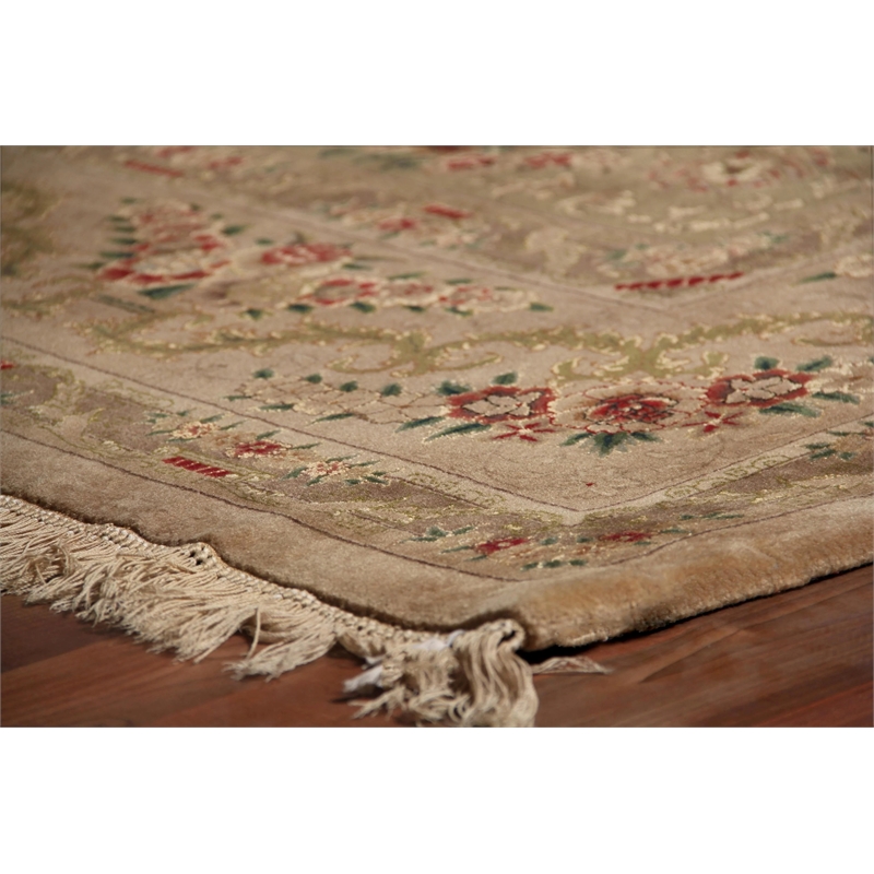 Super Fine Tabriz Hand-Knotted New Zealand Wool Ivory 8'x10' Area Rug