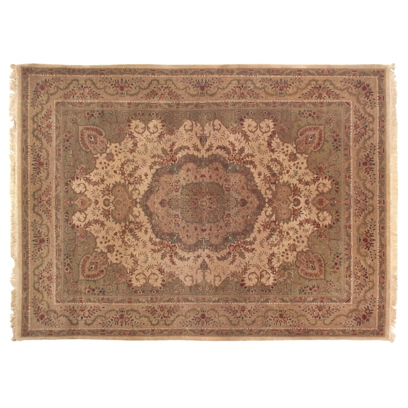 Super Fine Tabriz Hand-Knotted New Zealand Wool Ivory 8'x10' Area Rug