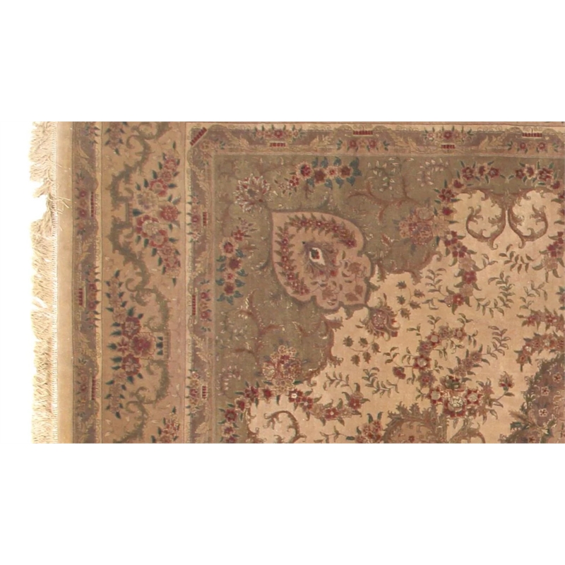 Super Fine Tabriz Hand-Knotted New Zealand Wool Ivory 8'x10' Area Rug
