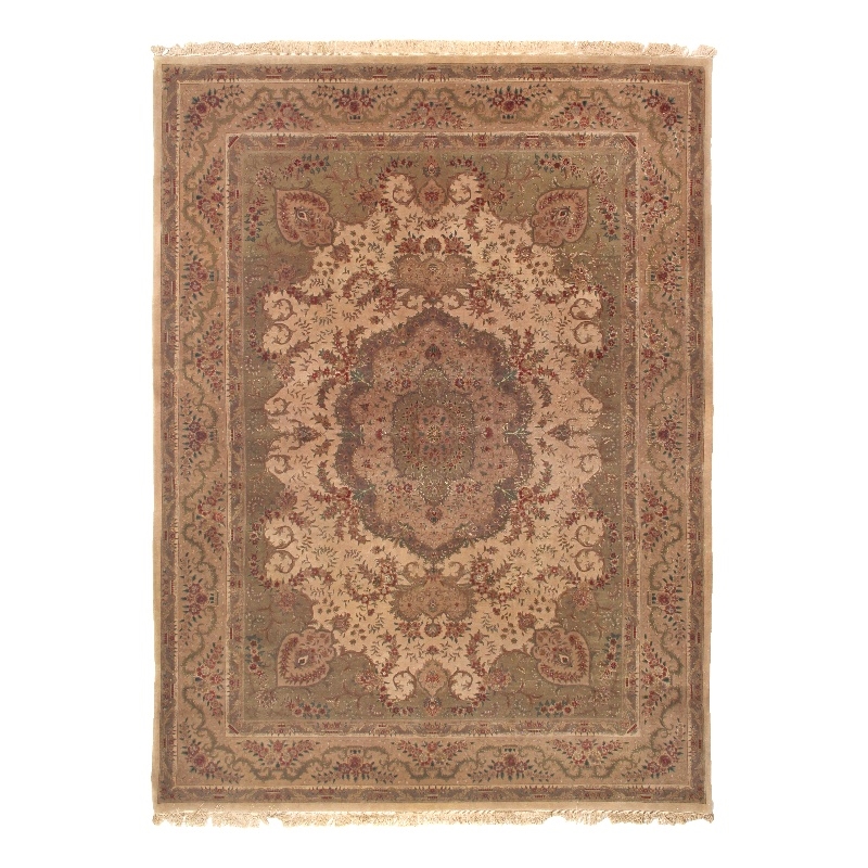 Super Fine Tabriz Hand-Knotted New Zealand Wool Ivory 8'x10' Area Rug