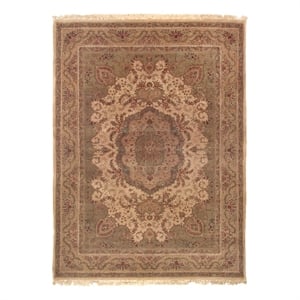 Super Fine Tabriz Hand-Knotted New Zealand Wool Ivory 9'x12' Area Rug