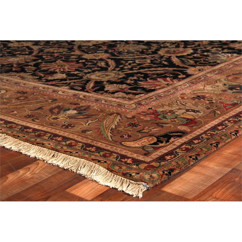 Super Fine Tabriz Hand-Knotted New Zealand Wool Black/Gold 12'x15' Area Rug