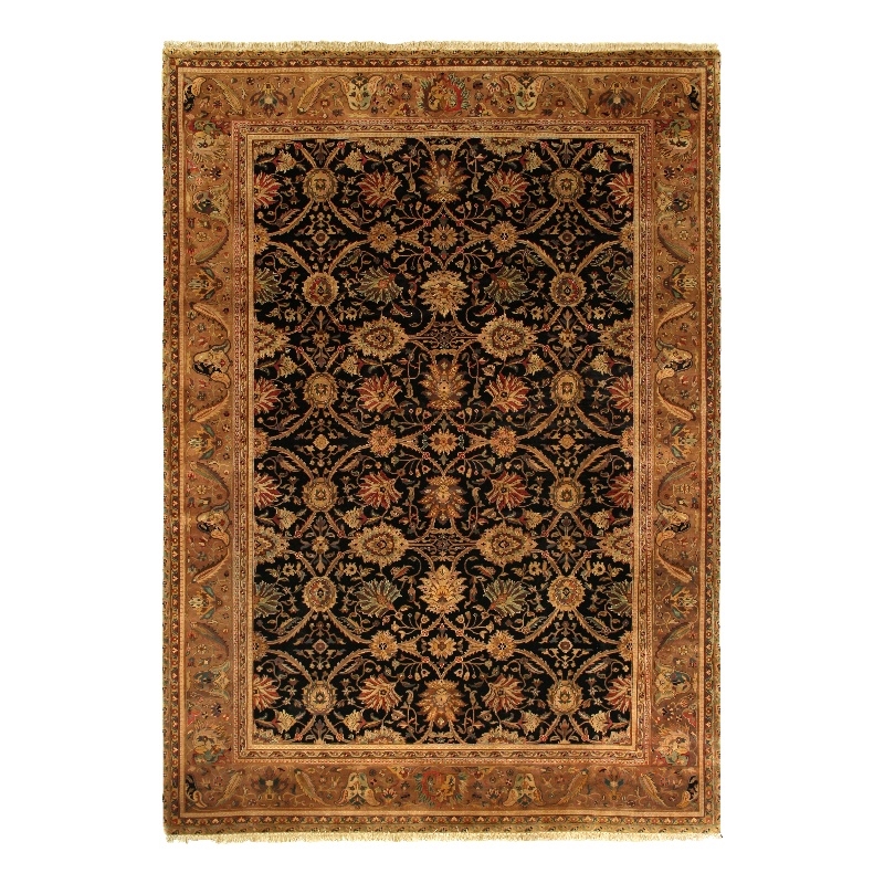 Super Fine Tabriz Hand-Knotted New Zealand Wool Black/Gold 12'x15' Area Rug