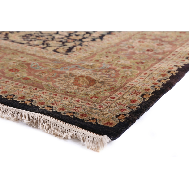 Super Fine Tabriz Hand-Knotted New Zealand Wool Black 15'x20' Area Rug