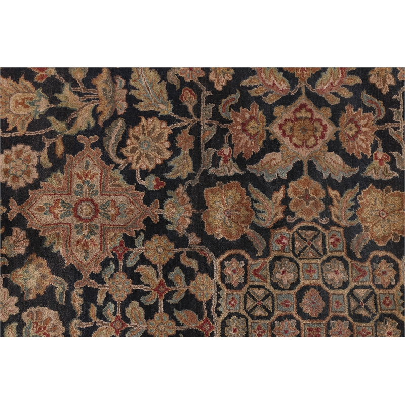 Super Fine Tabriz Hand-Knotted New Zealand Wool Black 15'x20' Area Rug
