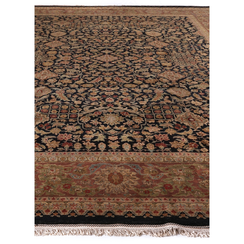 Super Fine Tabriz Hand-Knotted New Zealand Wool Black 15'x20' Area Rug
