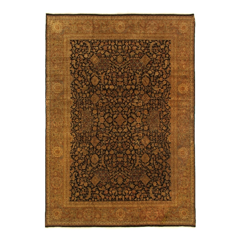 Super Fine Tabriz Hand-Knotted New Zealand Wool Black 15'x20' Area Rug