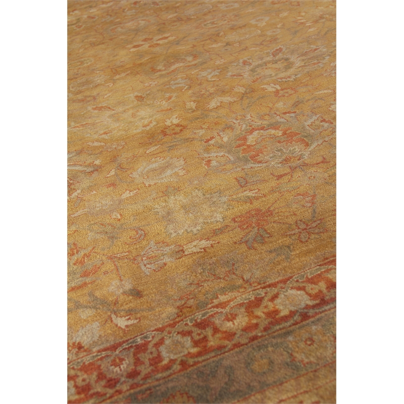Super Mashad Hand-Knotted New Zealand Wool Light Gold/Gray 2'6