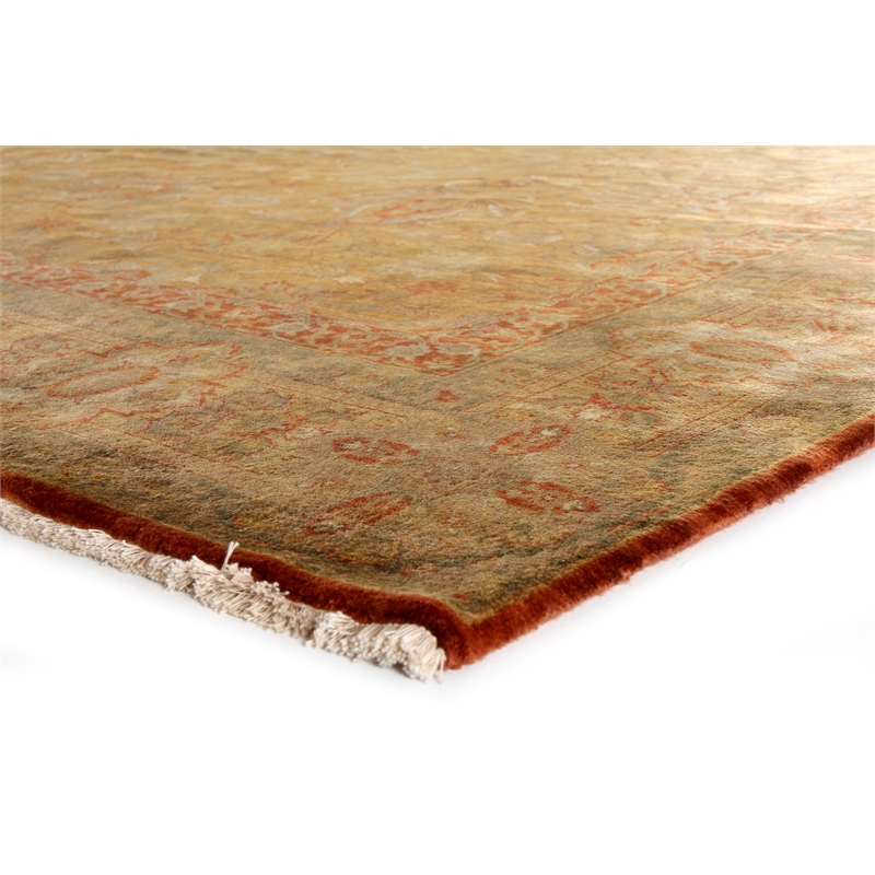 Super Mashad Hand-Knotted New Zealand Wool Light Gold/Gray 2'6