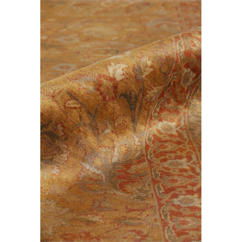 Super Mashad Hand-Knotted New Zealand Wool Light Gold/Gray 2'6