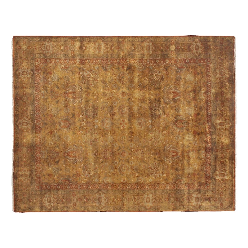 Super Mashad Hand-Knotted New Zealand Wool Light Gold/Gray 2'6