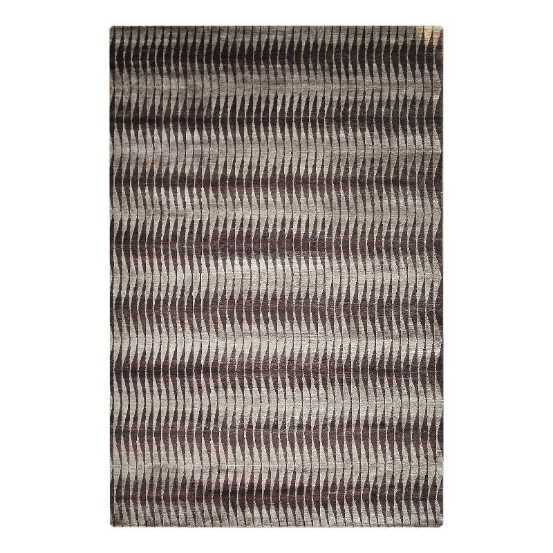 Super Tibetan Hand-Knotted Wool/Bamboo Silk Beige/Chocolate 10'x14' Area Rug