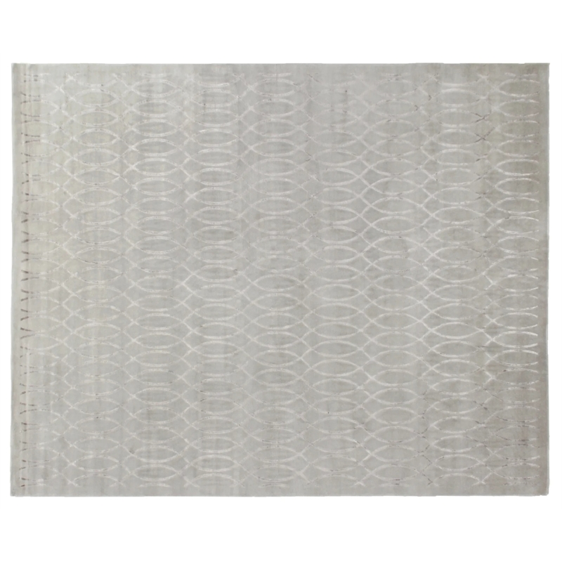 Super Tibetan Hand-Knotted Wool/Bamboo Silk Silver 8'x10' Area Rug