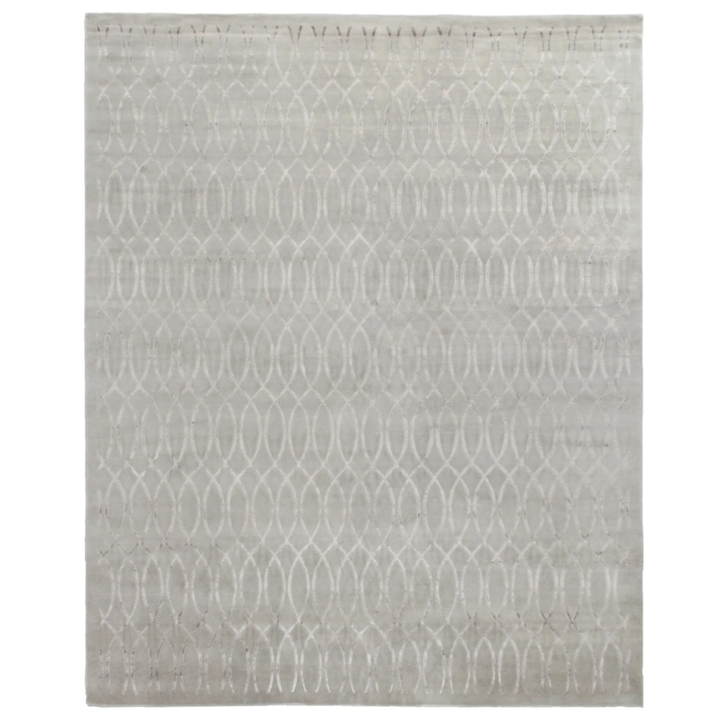 Super Tibetan Hand-Knotted Wool/Bamboo Silk Silver 8'x10' Area Rug