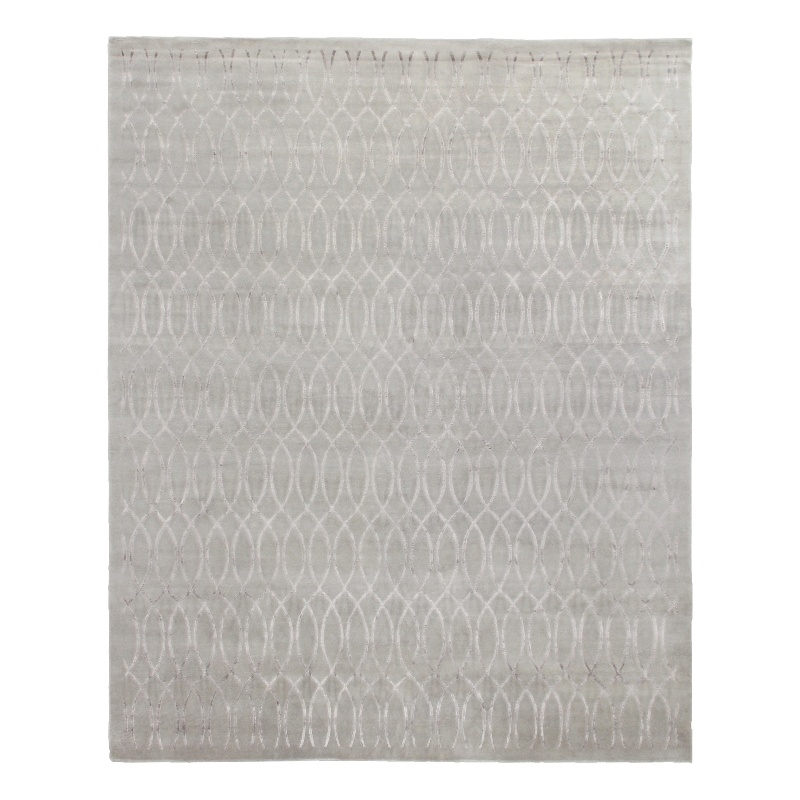 Super Tibetan Hand-Knotted Wool/Bamboo Silk Silver 8'x10' Area Rug