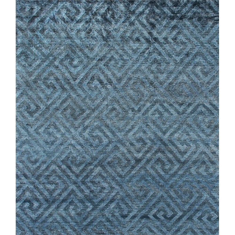 Super Tibetan Hand-Knotted Wool/Bamboo Silk Aqua Blue 12'x15' Area Rug