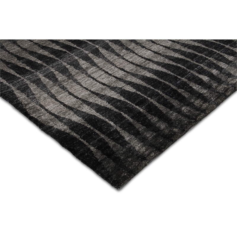 Super Tibetan Hand-Knotted Wool/Bamboo Silk Black/Gray 10'x14' Area Rug