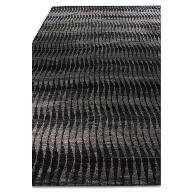 Super Tibetan Hand-Knotted Wool/Bamboo Silk Black/Gray 10'x14' Area Rug