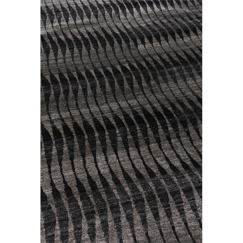 Super Tibetan Hand-Knotted Wool/Bamboo Silk Black/Gray 10'x14' Area Rug