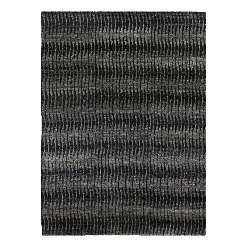 Super Tibetan Hand-Knotted Wool/Bamboo Silk Black/Gray 10'x14' Area Rug