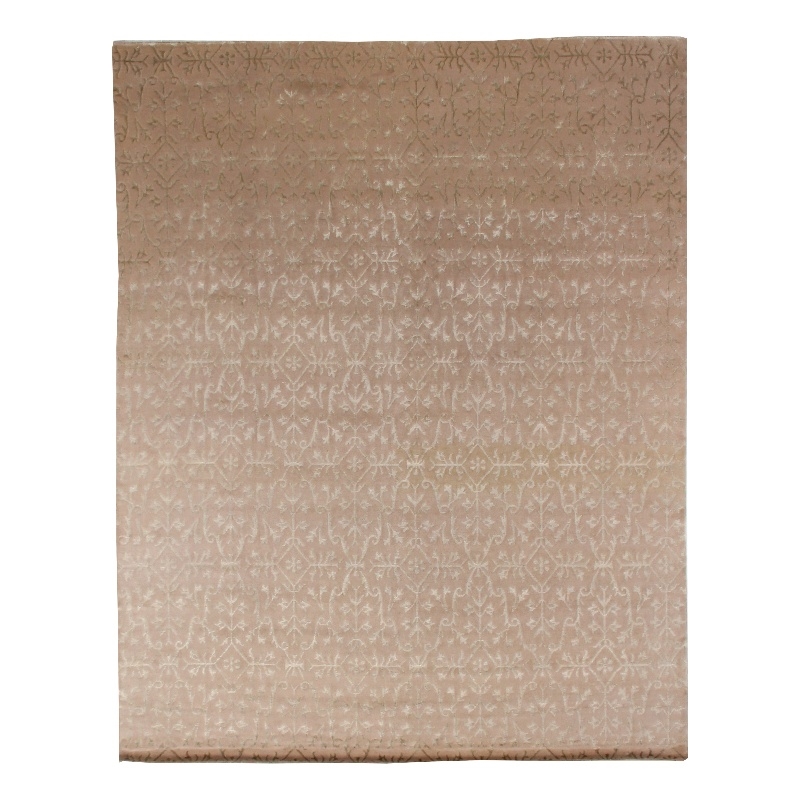 Super Tibetan Hand-Knotted Wool/Bamboo Silk Ivory 14'x18' Area Rug