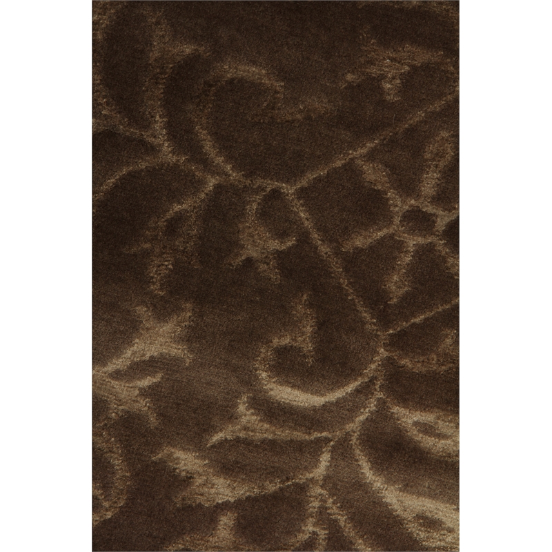 Super Tibetan Hand-Knotted Wool/Bamboo Silk Light Chocolate 6'x9' Area Rug
