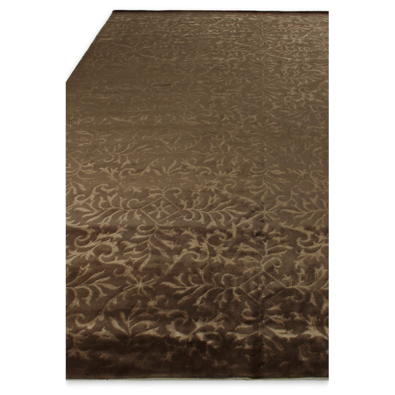 Super Tibetan Hand-Knotted Wool/Bamboo Silk Light Chocolate 6'x9' Area Rug