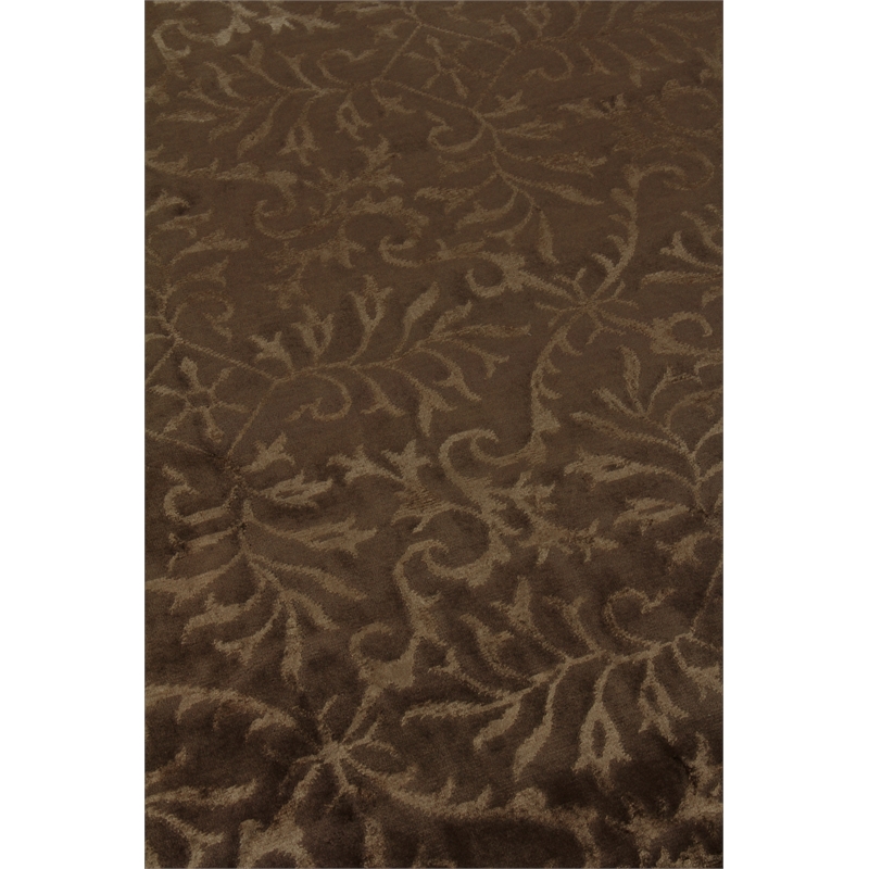 Super Tibetan Hand-Knotted Wool/Bamboo Silk Light Chocolate 6'x9' Area Rug