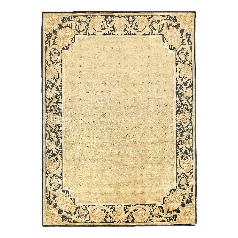 Super Tibetan Hand-Knotted Wool/Bamboo Silk Gold/Black 9'x12' Area Rug
