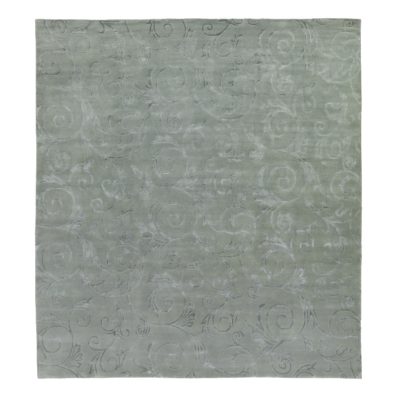 Super Tibetan Hand-Knotted Wool/Bamboo Silk Blue 9'x12' Area Rug