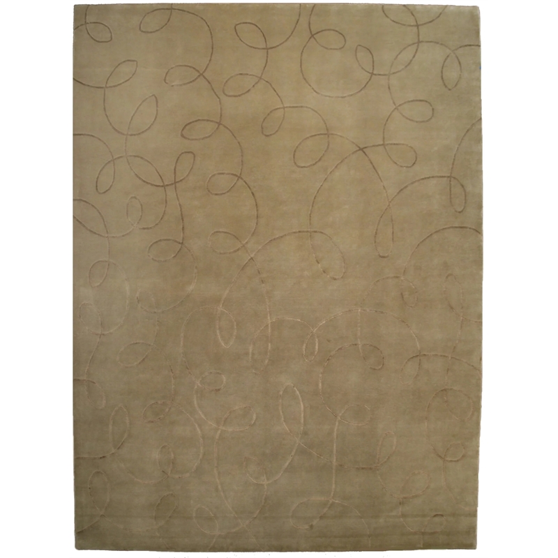 Super Tibetan Hand-Knotted Wool/Bamboo Silk Beige 8'x10' Area Rug