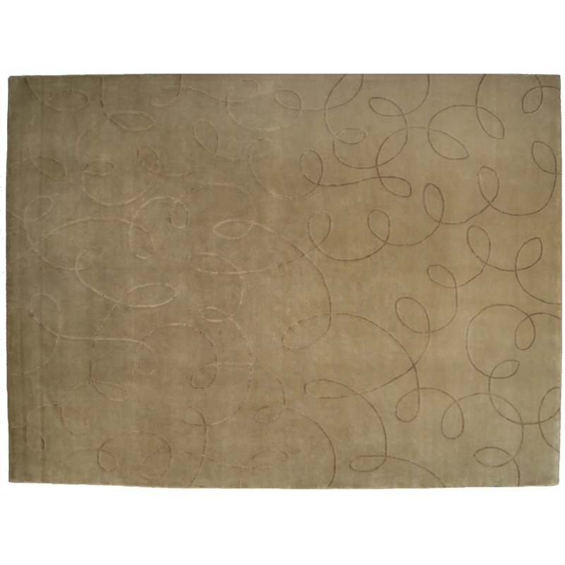 Super Tibetan Hand-Knotted Wool/Bamboo Silk Beige 8'x10' Area Rug