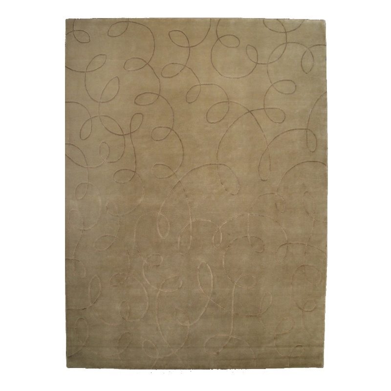 Super Tibetan Hand-Knotted Wool/Bamboo Silk Beige 9'x10' Area Rug