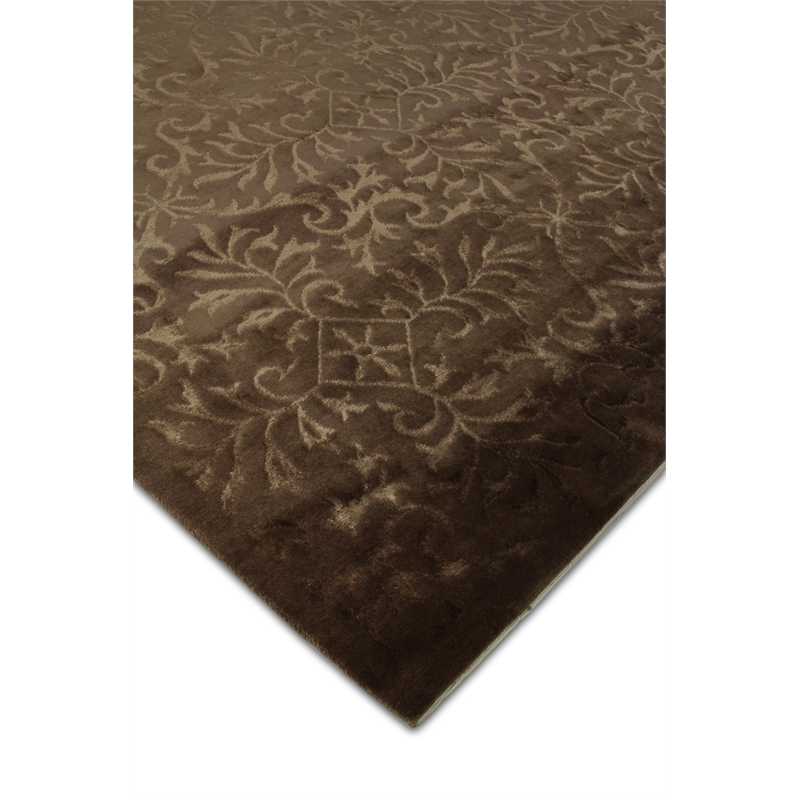 Super Tibetan Hand-Knotted Wool/Bamboo Silk Light Chocolate 9'x12' Area Rug