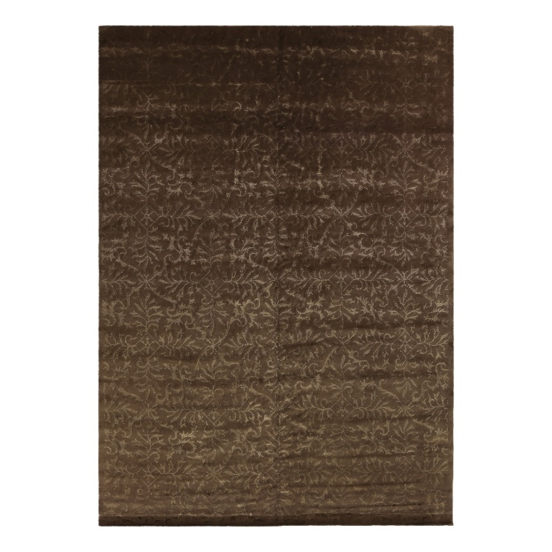 Super Tibetan Hand-Knotted Wool/Bamboo Silk Light Chocolate 9'x12' Area Rug