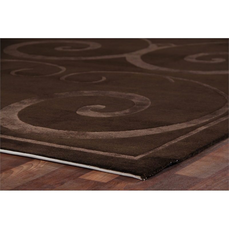 Super Tibetan Hand-Knotted Wool/Bamboo Silk Dark Chocolate 8'x10' Area Rug